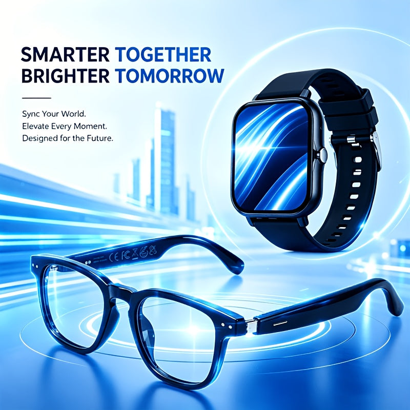 Multilingual Translation Glasses and Touchscreen Smartwatch Set, AI Smart Wearable Combo with Touch Control and Standard or Flagship Upgrade Options