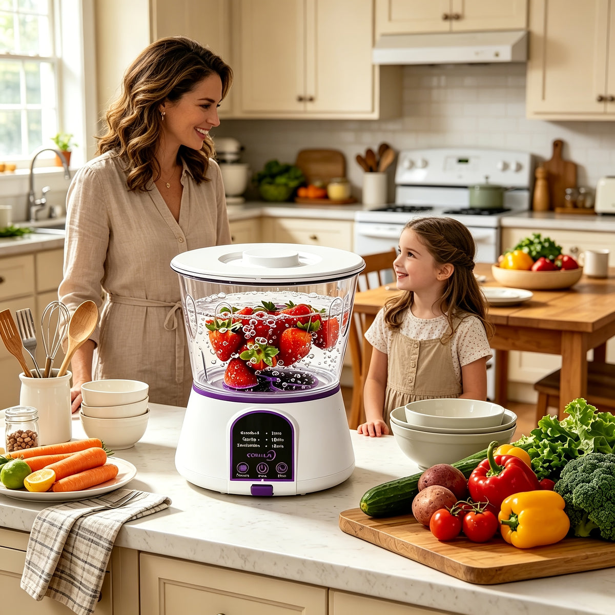 Fruit and Vegetable Cleaning Machine with Three Listed Function Modes, Single or Dual Battery Options for Household Produce Preparation Routines