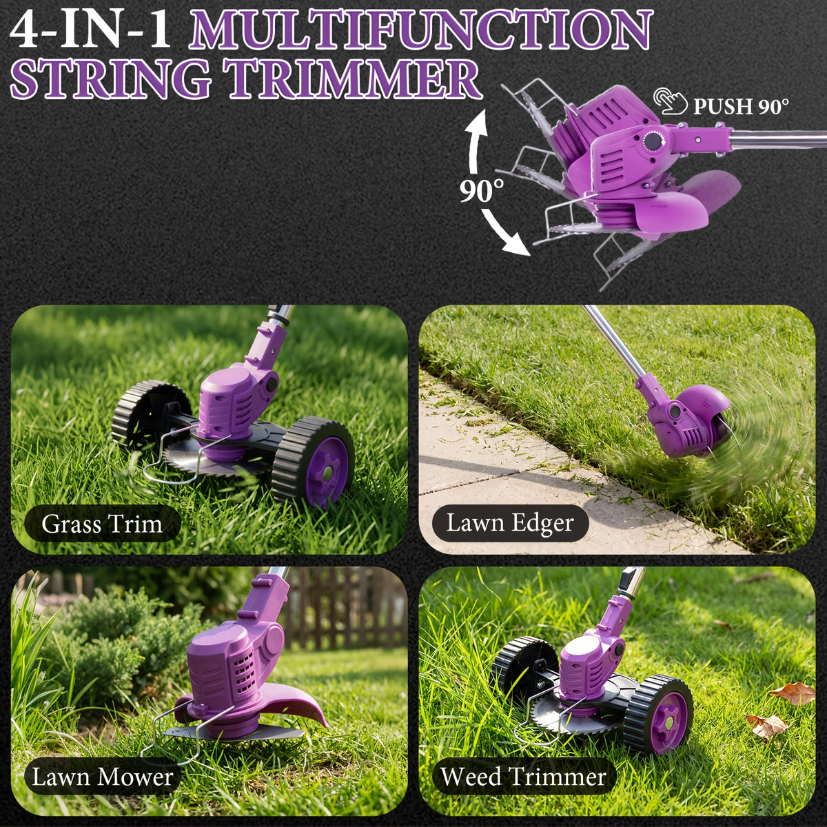 Cordless Weed Trimmer and Edger with Lithium Battery, Compact Electric Garden Grass Cutter with Multiple Blade Options and Single or Dual Battery Configurations