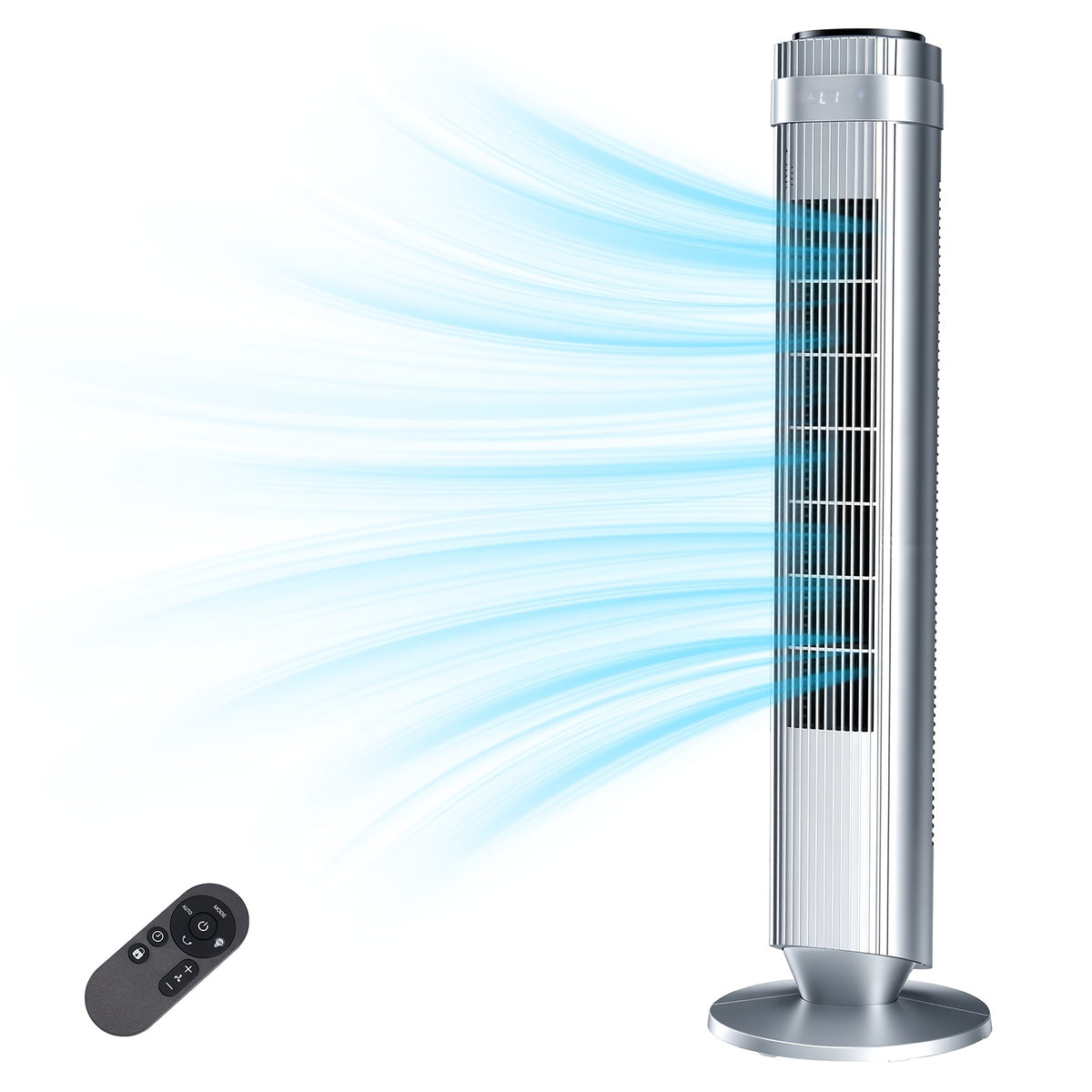 DC Motor Tower Fan with Remote Control, Bladeless Standing Fan with 5 Speeds, 4 Modes and 12-Hour Timer for Bedroom, Living Room and Home Office