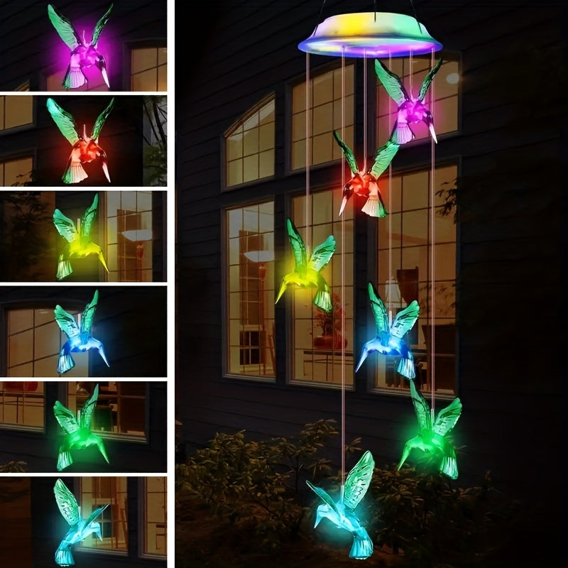 Solar Hummingbird Wind Chime Lights with Color-Changing Illumination, Single or Two-Pack Decorative Options for Garden, Balcony and Courtyard Accent Displays