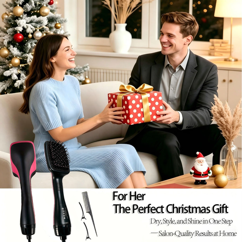 Blow Dryer Brush Straightener 3-in-1, One Step Hot Air Brush for Detangling, Straightening and Fast Drying, Anti-Frizz Salon-Quality Hair Styling Tool for Smooth, Shiny Straight Hair, Gift for Women