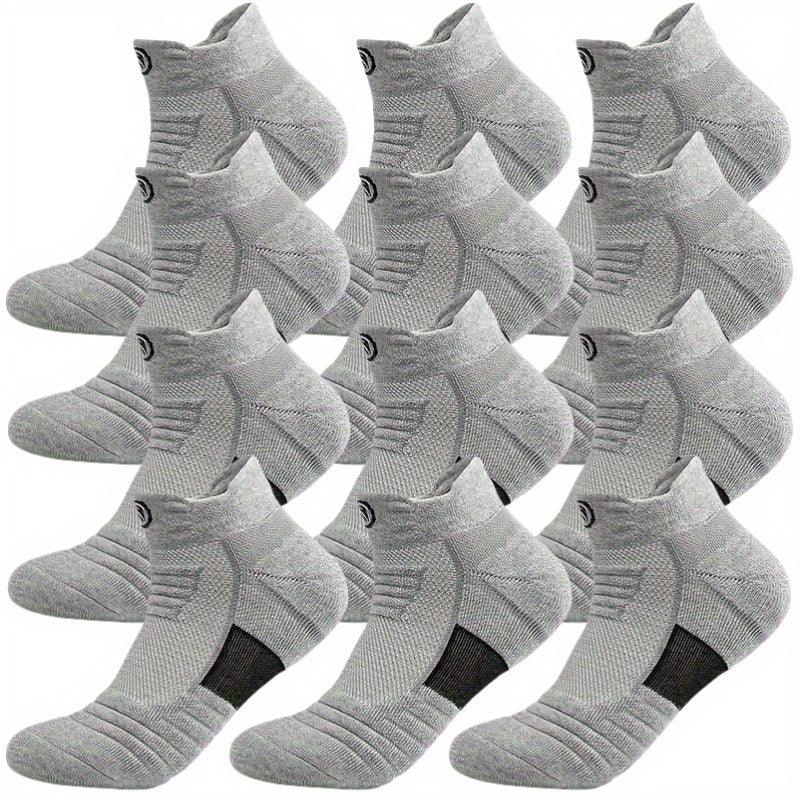 Cushioned Men's Sports Socks 12-Pair Pack with Thick Towel Fabric Soles, Polyester Knit and Six Black, White or Gray Color Options for Active and Casual Wear