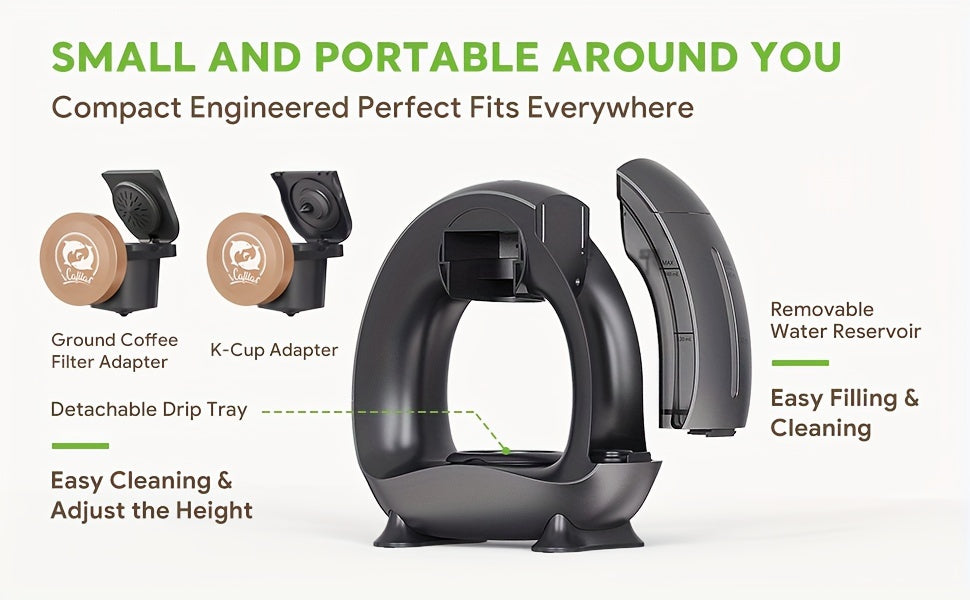 Pod and Ground Coffee Maker, 2-in-1 Single Serve Brewer with Coffee Filter and K-Cup Adapter, Listed 4-8 oz Cup Sizes in Pink, Champagne, Gray or Black