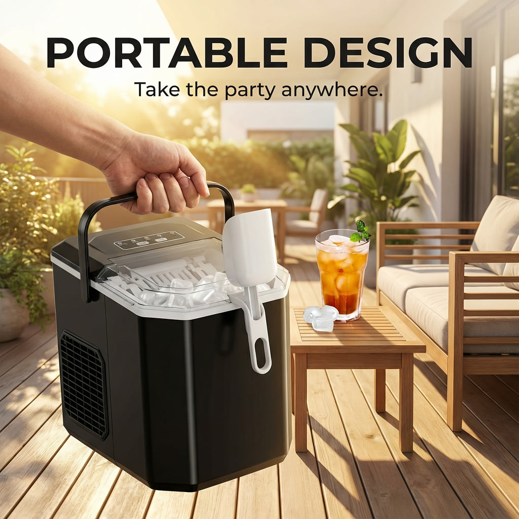 Tabletop Bullet Ice Maker with Water Level Window, Automatic Cleaning, Basket and Scoop, Listed 22lb or 26lb Model Options for Kitchen Drinks and Parties