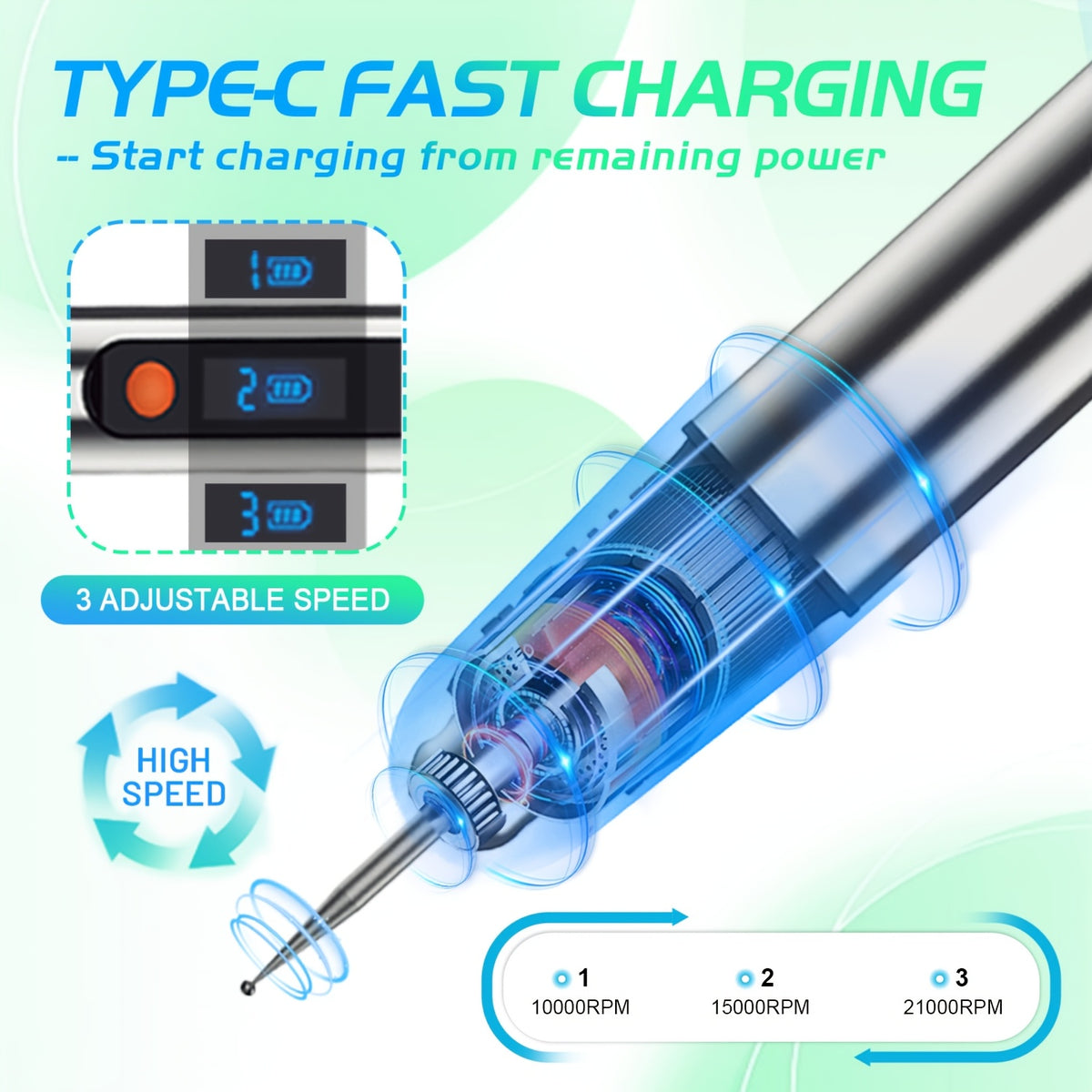 Rechargeable Engraving Pen Kit with Three Speed Settings, 30 Grinding Bits, 3 Drill Bits and 10 Plastic Stencils for Adult DIY Detail Work and Personalized Gifts