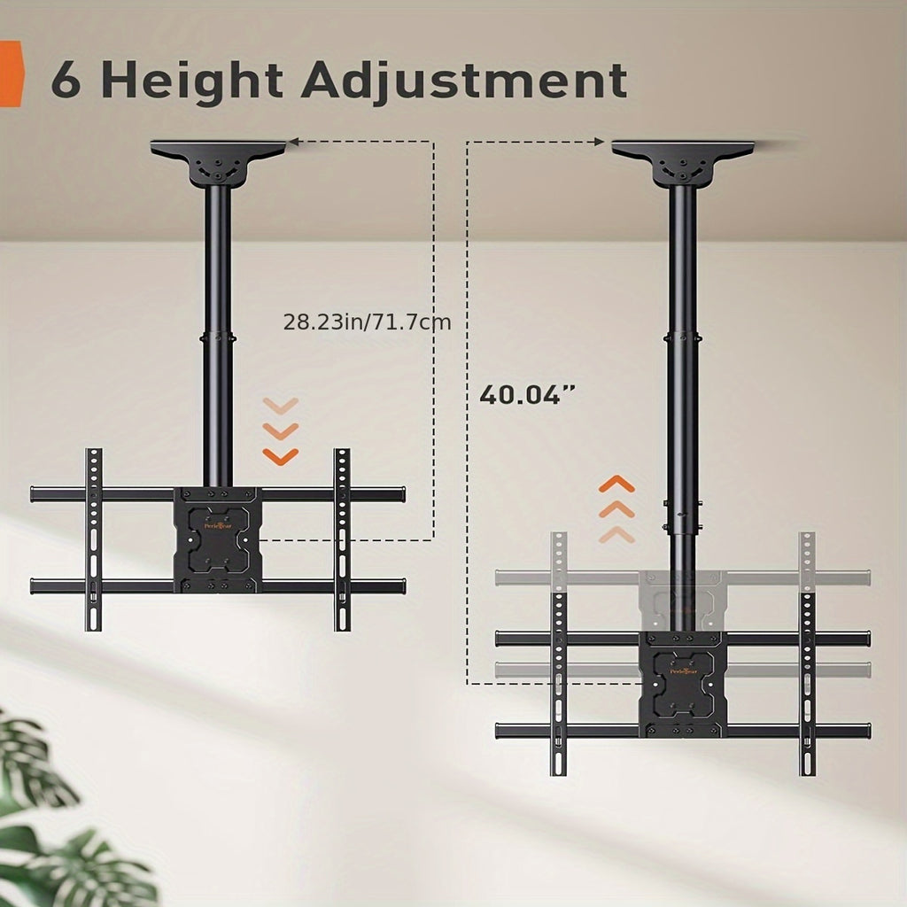 Ceiling TV Mount with 360-Degree Swivel, Adjustable Tilt and Hidden Cable Management, Black Overhead Bracket for Compatible Flat or Curved TVs