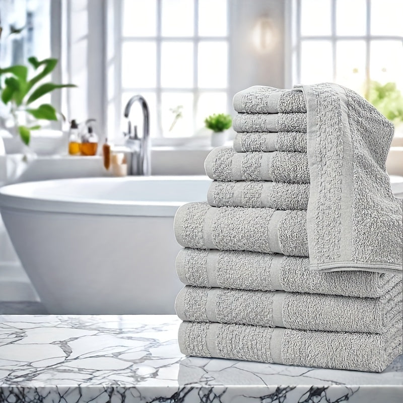 Cotton Bath Towel Set in Solid Colors with Named 16 or 32 Piece Packages and Additional Color Choices for Household Bathroom Linens and Guest Washroom Use
