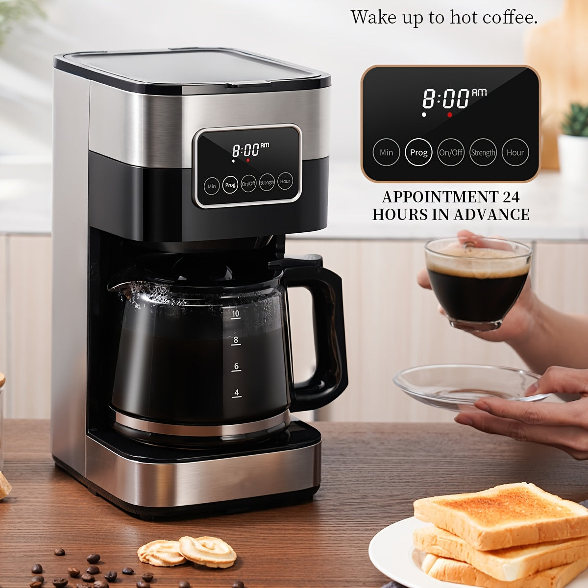 10-Cup Drip Coffee Maker with Programmable Touch-Screen Controls and Pause & Serve, Stainless Steel Black Finish for Everyday Home Coffee Bars