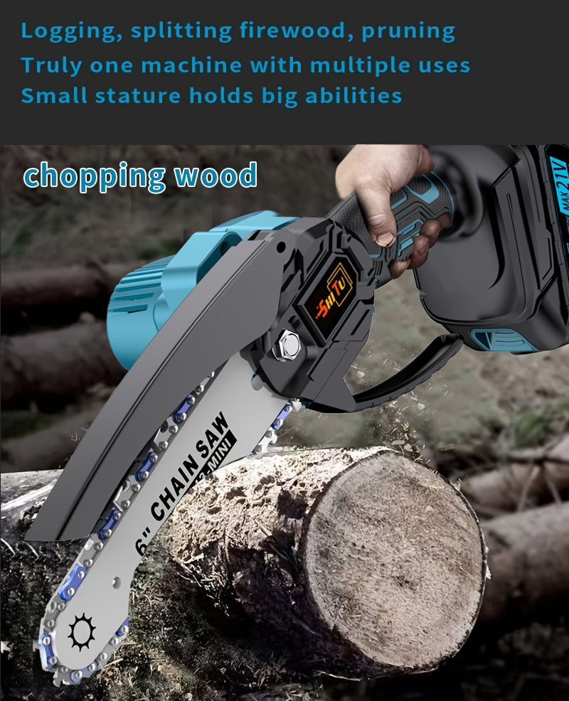 Battery Powered Mini Pruning Chainsaw with Listed Safety Lock, Portable Wood Cutting Tool with One or Two Battery Package Options for Outdoor Garden Maintenance