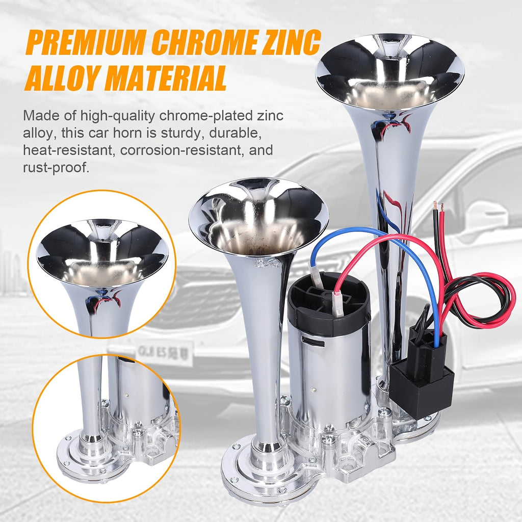 Double Tube Air Horn with Compressor and Mounting Bracket References, Listed Aluminum Alloy Vehicle Accessory in 24V Dual-Color or Silvery Options