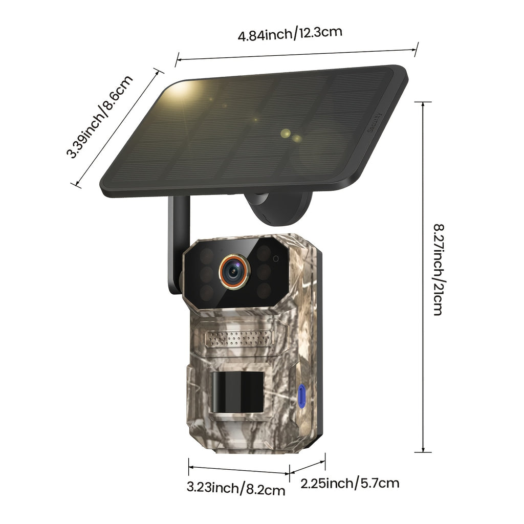 4G LTE Cellular Tracking Camera in Camouflage, Listed 1440P Video, USB and Solar Charging, Night Vision and Two-Way Audio in One- or Three-Camera Options