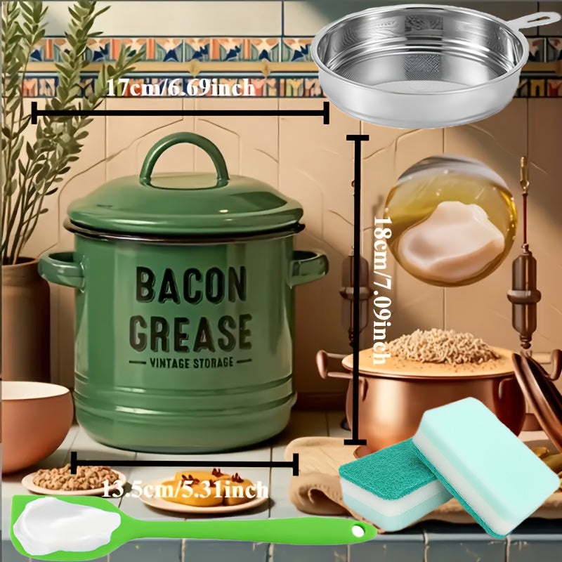 Bacon Grease Container with Lid for Kitchen Cooking Oil Storage, Red, Blue, White and Green Package Options with 12-Piece Labels and a Red No-Filter Two-Piece Set