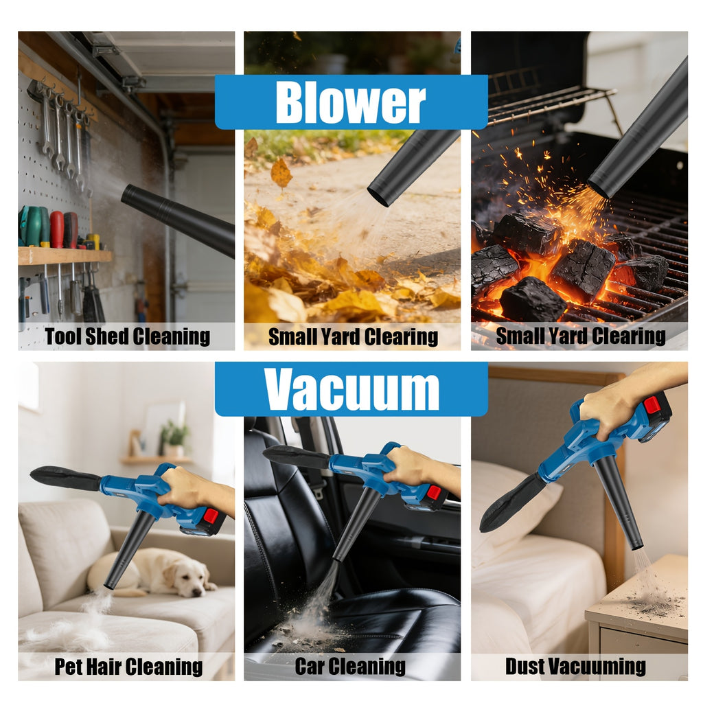 Cordless Leaf Blower and Vacuum with Extension Tube for Yard Cleanup, Handheld Tool in Black One-Battery, Blue Two-Battery and Five-Piece Kit Options