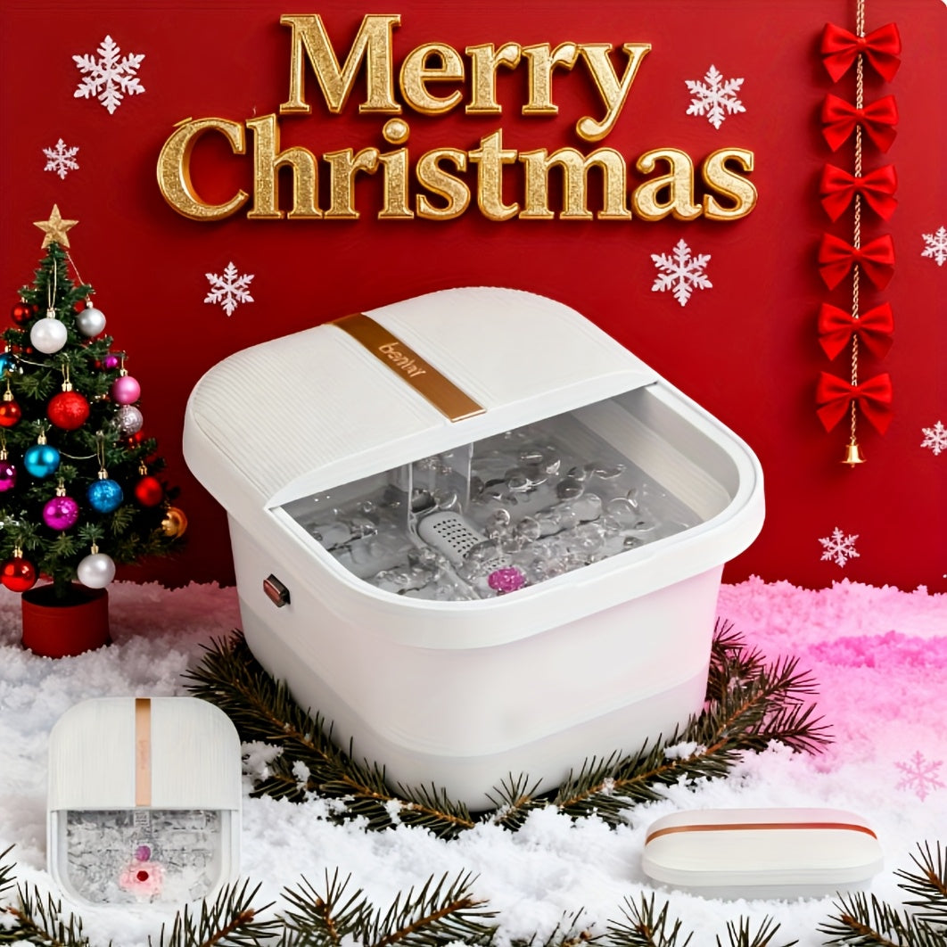 Foldable Heating Foot Spa Basin with Temperature Control, Massage Rollers, Bubbles and Pedicure Kit Wording, Portable or Rose Red Touch Model Options