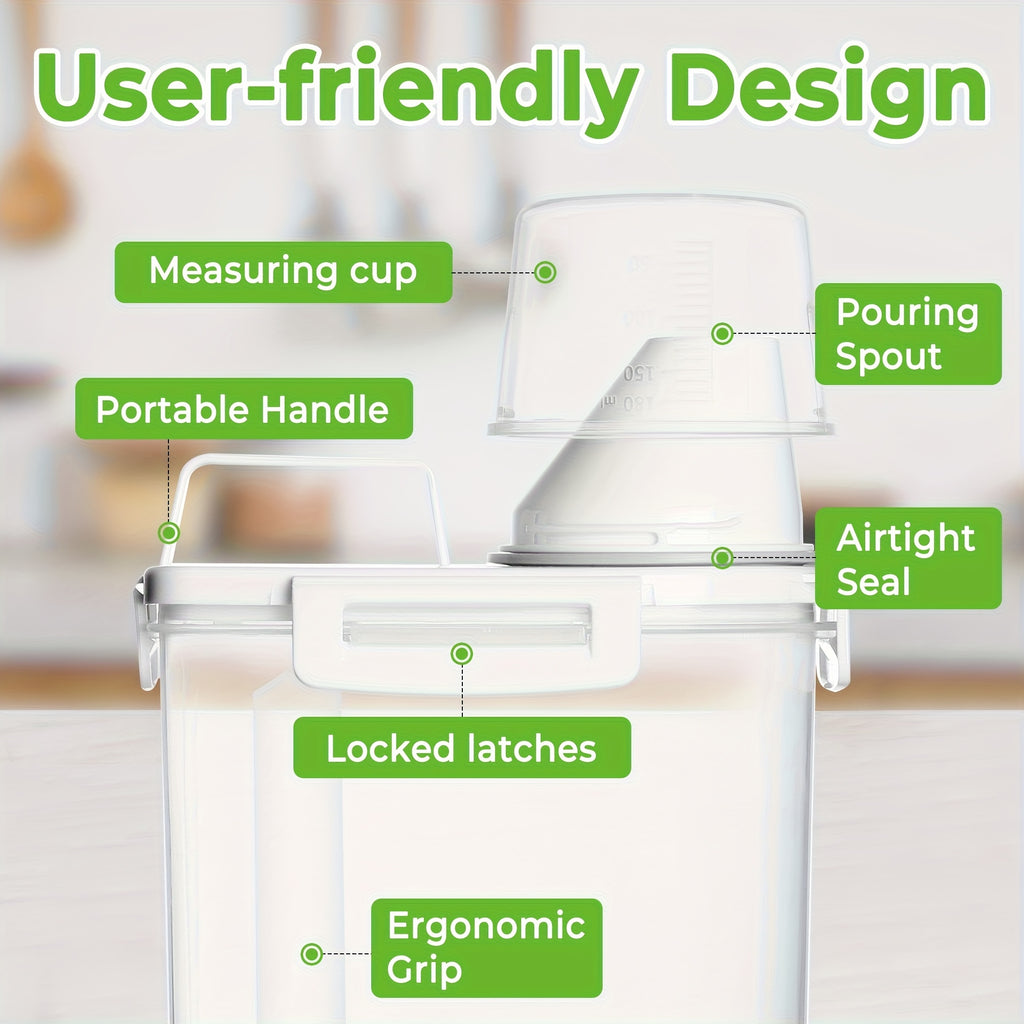 Square Pantry Storage Containers with Clip-On Closures, Listed Four-Piece Plastic Set and 3L/102oz Capacity Wording for Rice, Grain and Nut Organization