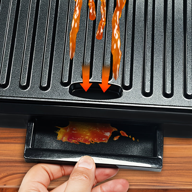 Double-Sided Electric Grill with Black Square Design and Listed Upper and Lower Heating, Panini and Sandwich Cooking Wording for Everyday Home Kitchen Meal Preparation