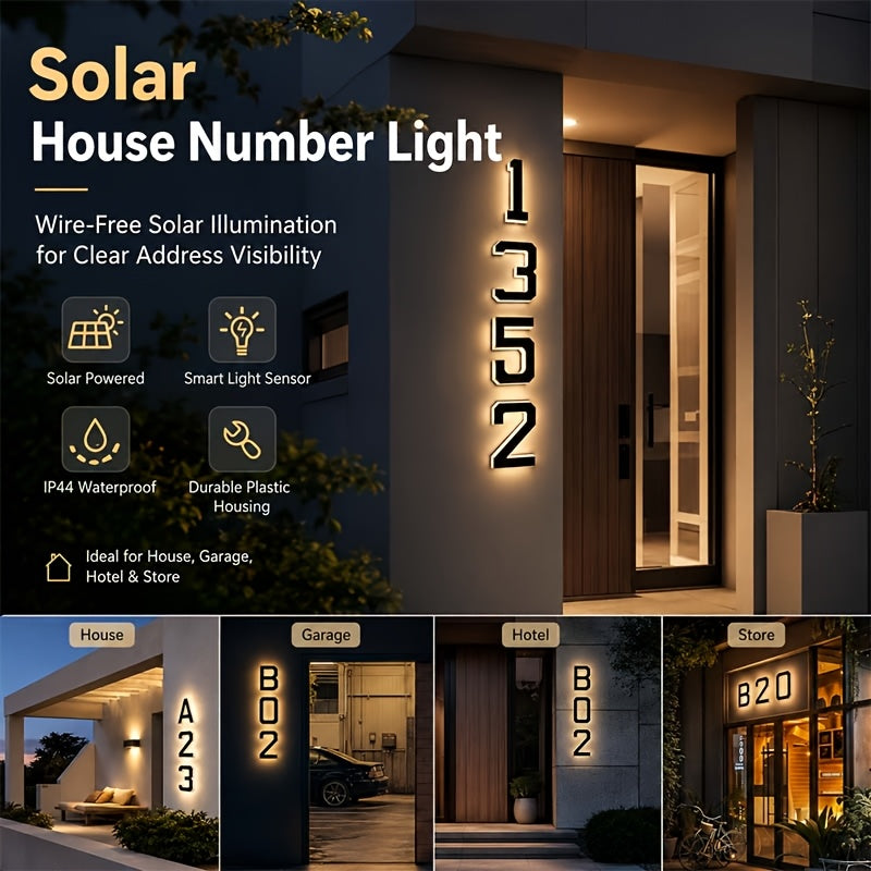 Solar House Number Light, 9-Inch Individual Number and Letter Options with Automatic Light Sensor for Porch, Courtyard Wall and Residential Address Display