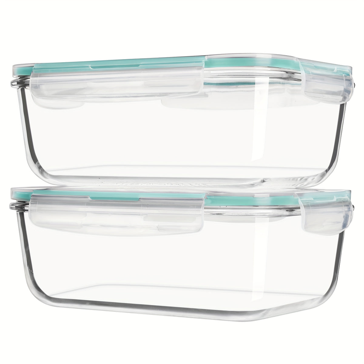 Large Glass Storage Containers for Family Meal Prep, 2-Pack 1860ml 63oz Borosilicate Containers with Hinged Lids and Removable Silicone Seals in Green or Gray
