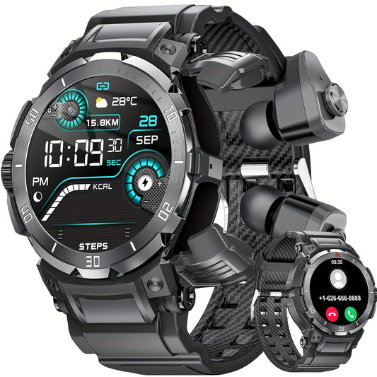 Smart Watch with Built-In Earphones, Listed 1.46-Inch IPS Touchscreen and 100+ Sports Modes, Black Fitness Tracker with Strap for iPhone and Android Phones