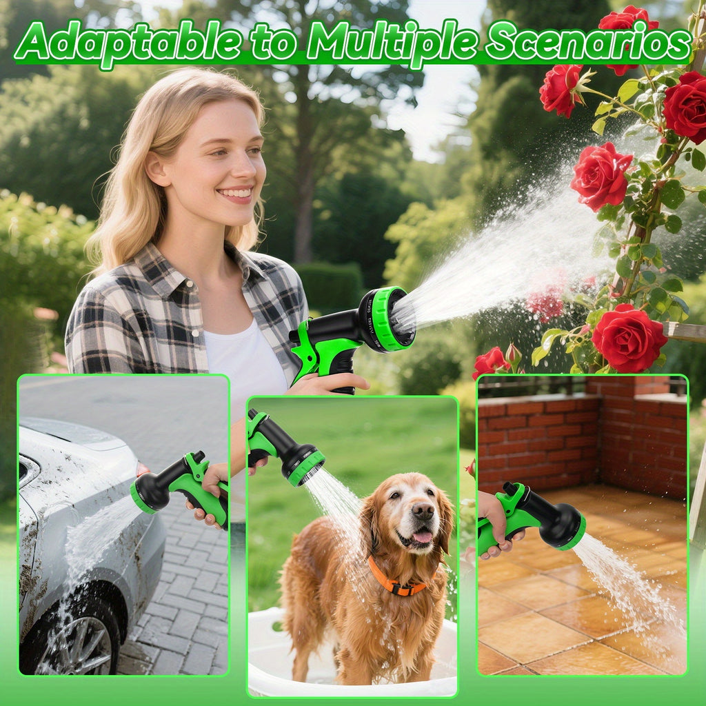 Metal Outdoor Watering Hose with Listed Stainless Steel Design, 50ft or 100ft Options and Ambiguous Three-Fitting and Ten-Function Nozzle Wording for Garden Care