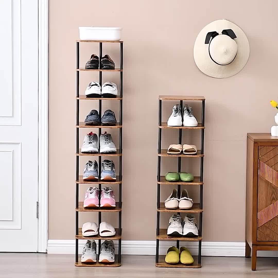 9-Tier Vertical Shoe Tower in Black with Narrow Freestanding Design and Removable-Layer Reference for Footwear Storage in Closets, Entryways and Bedrooms