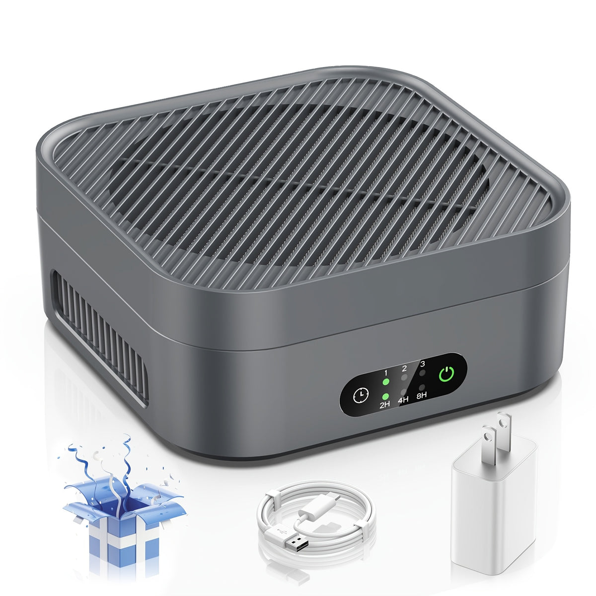 USB-C HEPA Air Purifier with 3-Stage Filtration, Sleep Mode, Three Fan Speeds and Touch Timer, Portable Air Cleaner for Bedrooms and Home Offices