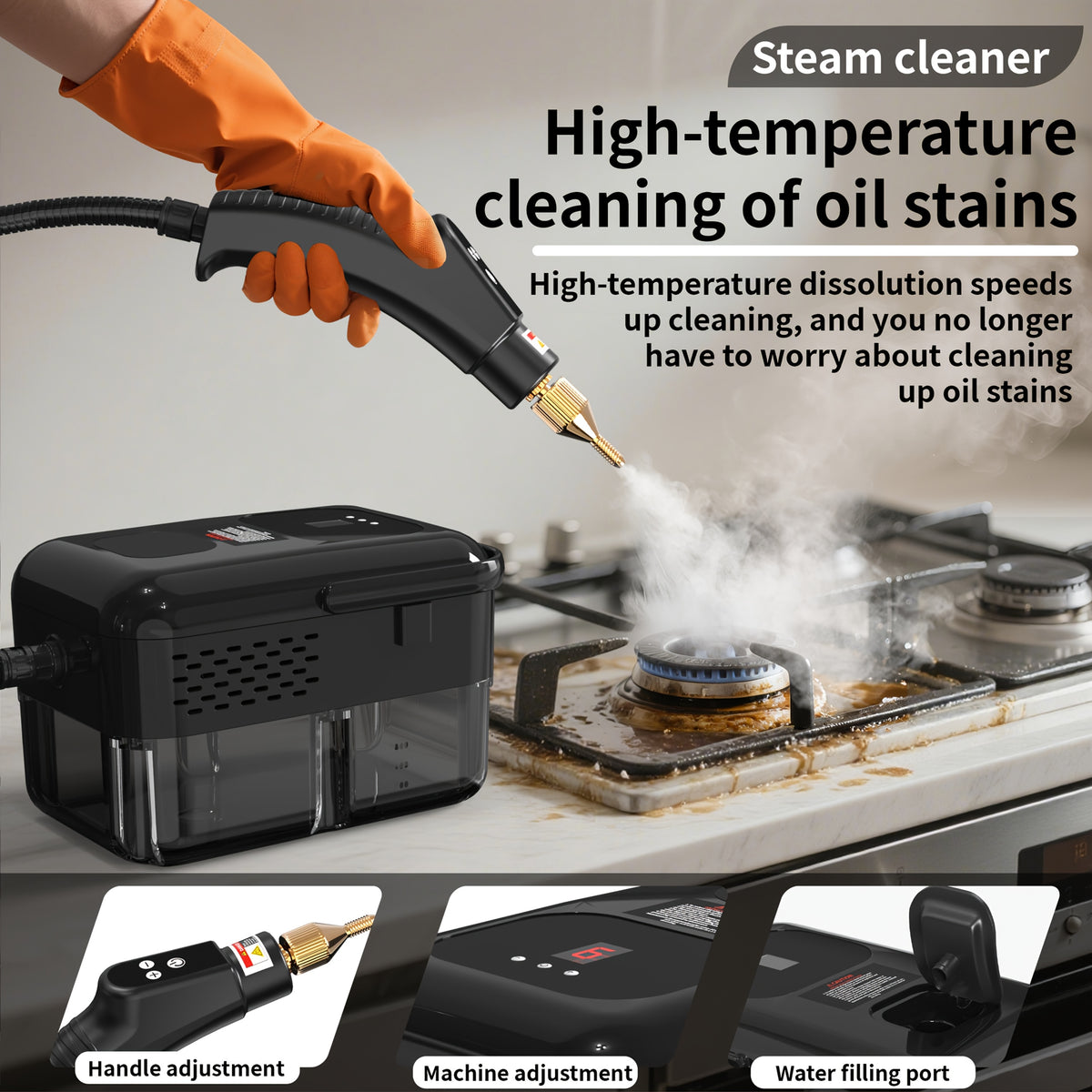 Adjustable Steam Cleaner for Home, Handheld Cleaning Machine with Listed 2500W Power, 40.58oz Tank, Nine Settings and LCD Display for Compatible Kitchen and Tile Surfaces