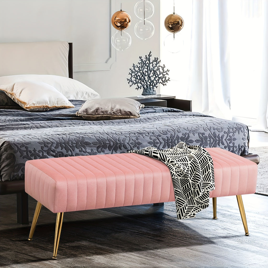 Velvet Entryway Bench with Gold-Plated Legs, 44-Inch Accent Seating for Shoe Changes, Bedroom End-of-Bed Styling and Living Room Footrest Use