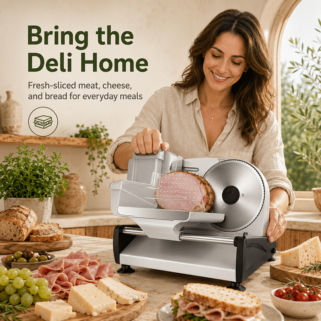 Electric Meat Slicer for Home, OSTBA 7.5-Inch Removable Stainless Steel Blade, Adjustable Thickness & Child Lock for Meat, Cheese and Bread