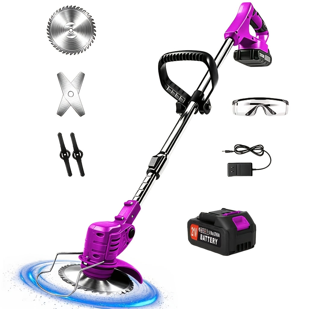 Portable Electric Yard Trimmer with Listed Three Blade Types and Lithium Battery Configurations, Purple Older Model and Nine Color Combination Options for Home Grass Care