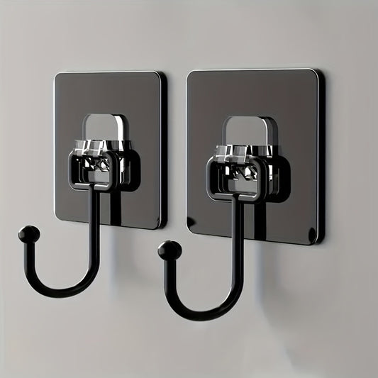 Large Self-Adhesive Wall Hooks, Black 2-Piece Set for Towels, Coats, Keys and Everyday Hanging Storage on Compatible Bathroom and Kitchen Surfaces