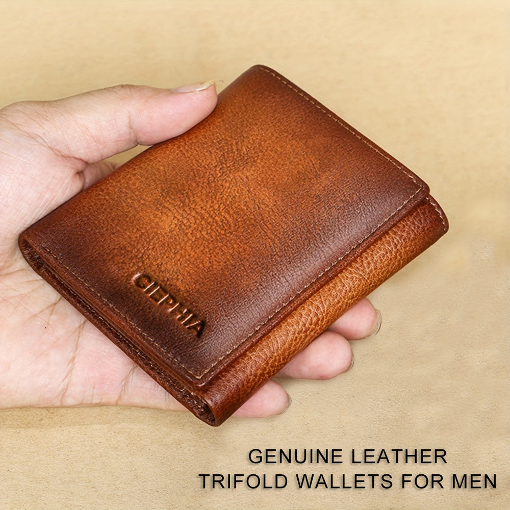 Cowhide Leather Wallet for Men with Listed RFID Blocking Design, Vintage Card and Cash Organizer in Brown, Coffee Brown or Black for Daily Carry and Gift Giving