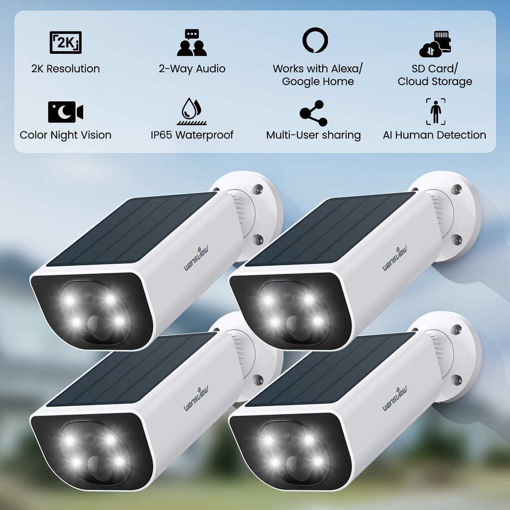 Wansview Solar Security Camera with Listed 3MP Video, Color Night Vision, PIR Human Detection and Two-Way Audio, Outdoor 1 to 4 Pack Options