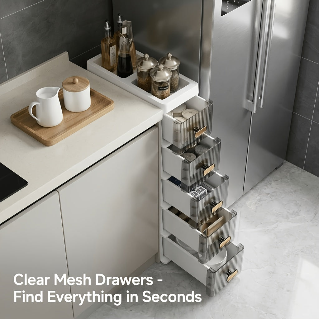 Slim Storage Cabinet with Drawers and Listed PP Material, Three-, Four- or Five-Layer and Six-Drawer Options for Bathroom, Kitchen and Small-Space Organization