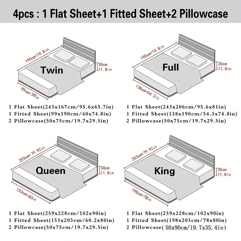 Colorful Dot Bedding Set, 4-Piece Silky-Feel Collection with One Fitted Sheet, One Additional Sheet and Two Pillowcases for Bedrooms and Guest Rooms