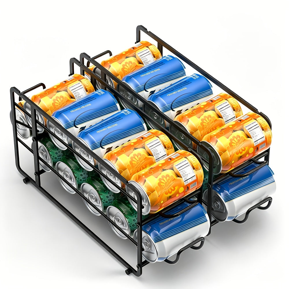 Sliding Can Dispenser Rack, Black Two-Pack Stackable Canned Food Storage Organizer for Pantry Shelves, Kitchen Cabinets and Countertop Organization