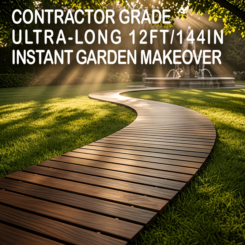 Wooden Garden Pathway with Roll-Up Design, Listed 72 or 144 Inch Walkway Options for Lawn Routes, Courtyard Landscaping, Terrace Areas and Flower Bed Borders
