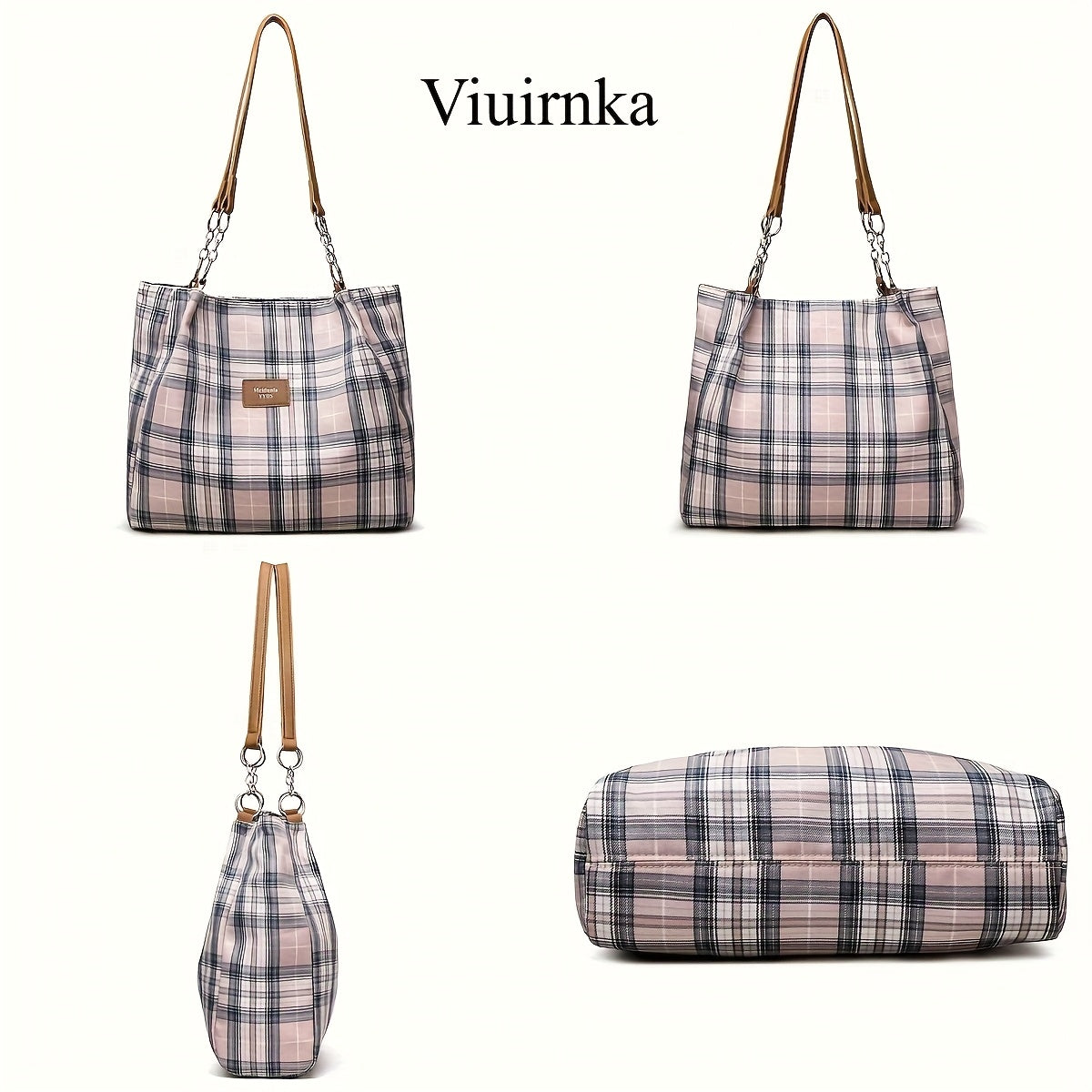 Oversized Plaid Tote Bag for Women, Spacious Shoulder Handbag for Work, School and Everyday Essentials with Classic Check Pattern Styling