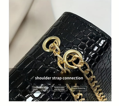 Reptile-Pattern Crossbody Bag for Women with Chain Strap Styling and Gold-Tone Hardware, White, Green or Rose Red Shoulder Purse for Casual and Evening Outfits