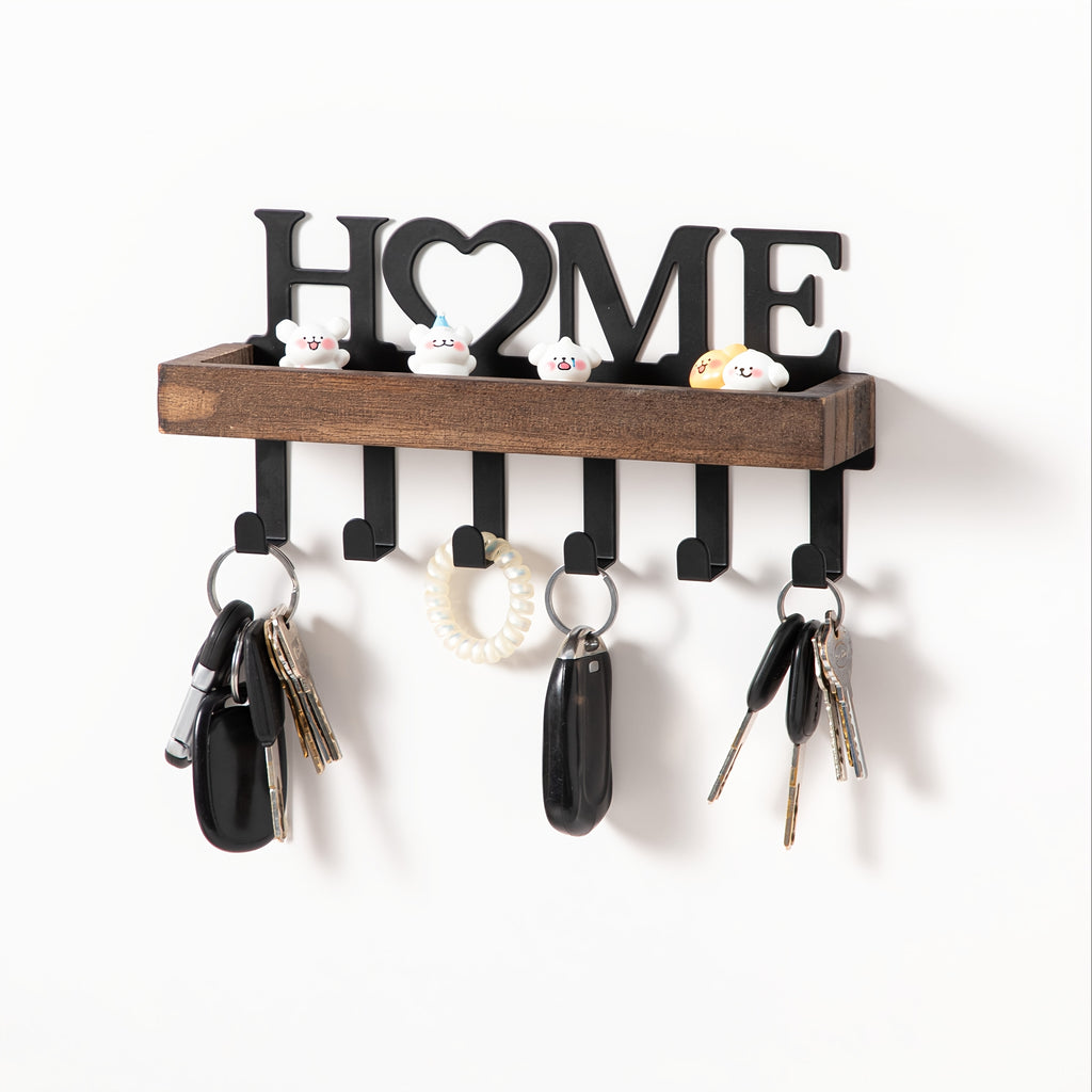 Key Storage Box with Multiple Hooks, Wooden Wall-Mounted Organizer in Wood Color for Entryway Keys, Hallway Organization and Everyday Doorway Routines
