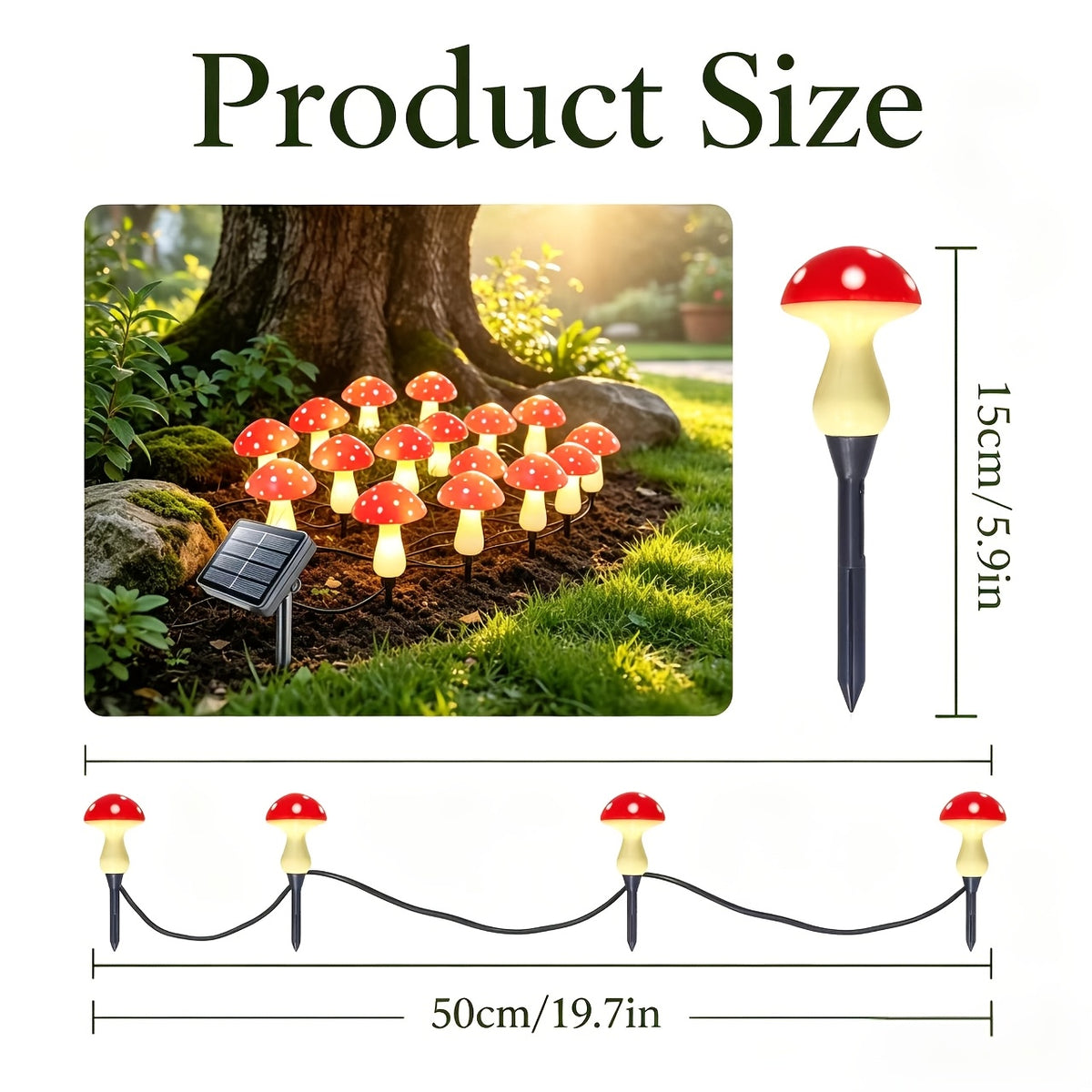 Solar Mushroom Garden Lights, 12-Piece Red Spotted Stake Light Set with Warm White LEDs for Decorative Lawn Borders, Yard Pathways, Patios and Landscape Displays