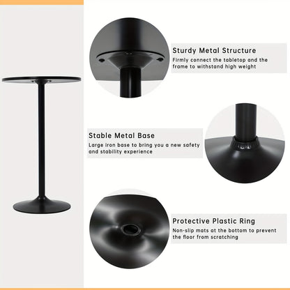 Round Bar Table with Listed 23.5-Inch Diameter Top, Modern Cocktail Furniture in Black or White with Separate Adjustable and Two-Piece Black Options for Small Spaces