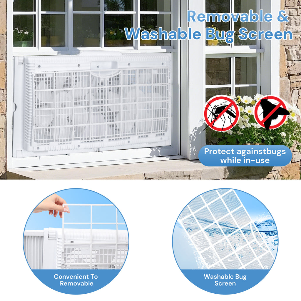 Twin Window Fan with 9-Inch Design, Reversible Airflow and Three Speeds, Listed 23.8-37 Inch Expandable Width with Remote or Timer Options for Home Bedrooms