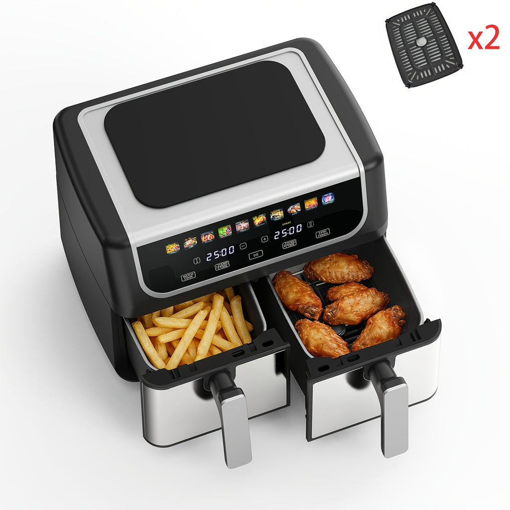 Dual Basket Air Fryer with Listed 9.5 Quart Capacity, Independent Temperature Control, Sync Mode, 10 Presets and Shake Reminder in Black or Gray