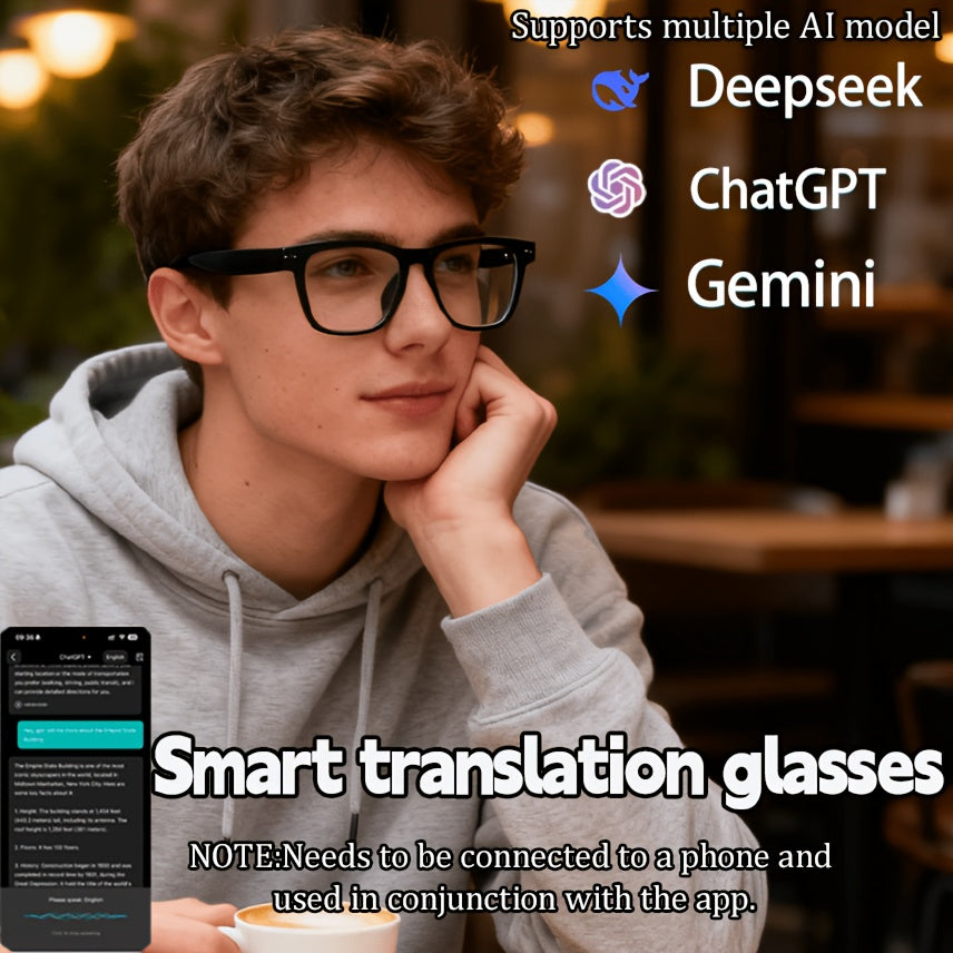 164-Language Smart Translation Glasses with Music Playback, Phone Calls and AI Voice Assistant, Unisex Audio Eyewear for Travel and Everyday Conversations