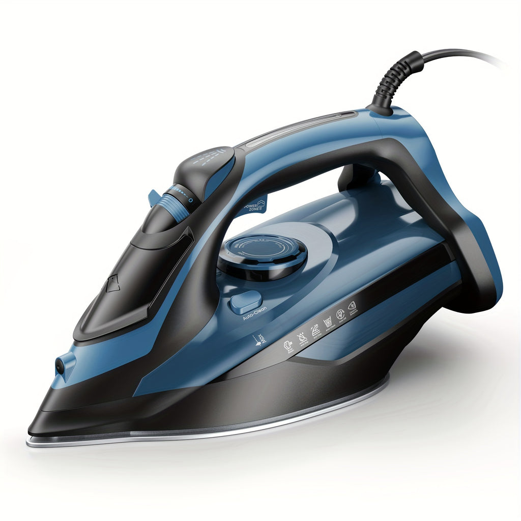 Steam Iron for Clothes 1700W in Blue with Ceramic-Coated Soleplate, Adjustable Thermostat, Self-Cleaning and Automatic Shut-Off for Home Garment Care
