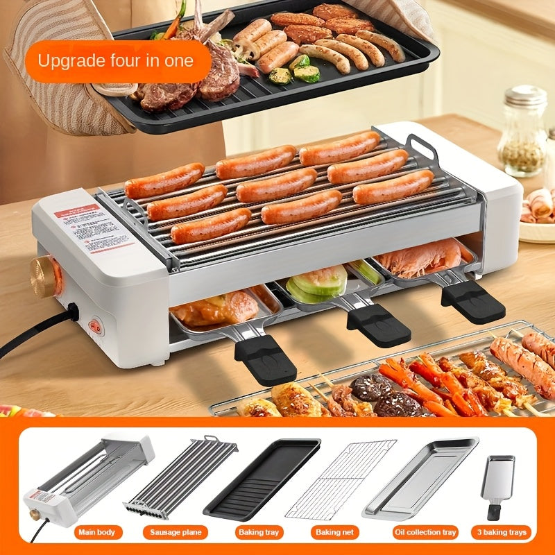 Countertop Sausage Grill with Adjustable Temperature, Nonstick Pan and Detachable Panel, Listed 4-in-1 Cooking Design with White or Black Gift Bag Option Labels