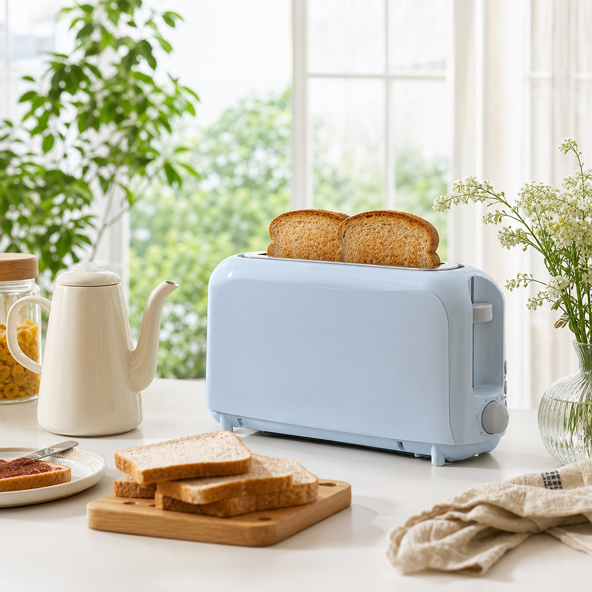 Slim Long Slot Toaster by SEEDEEM, 2-Slice 750W Breakfast Toaster with 1.45-Inch Wide Slot, 6 Shade Settings, Reheat, Defrost and Crumb Tray