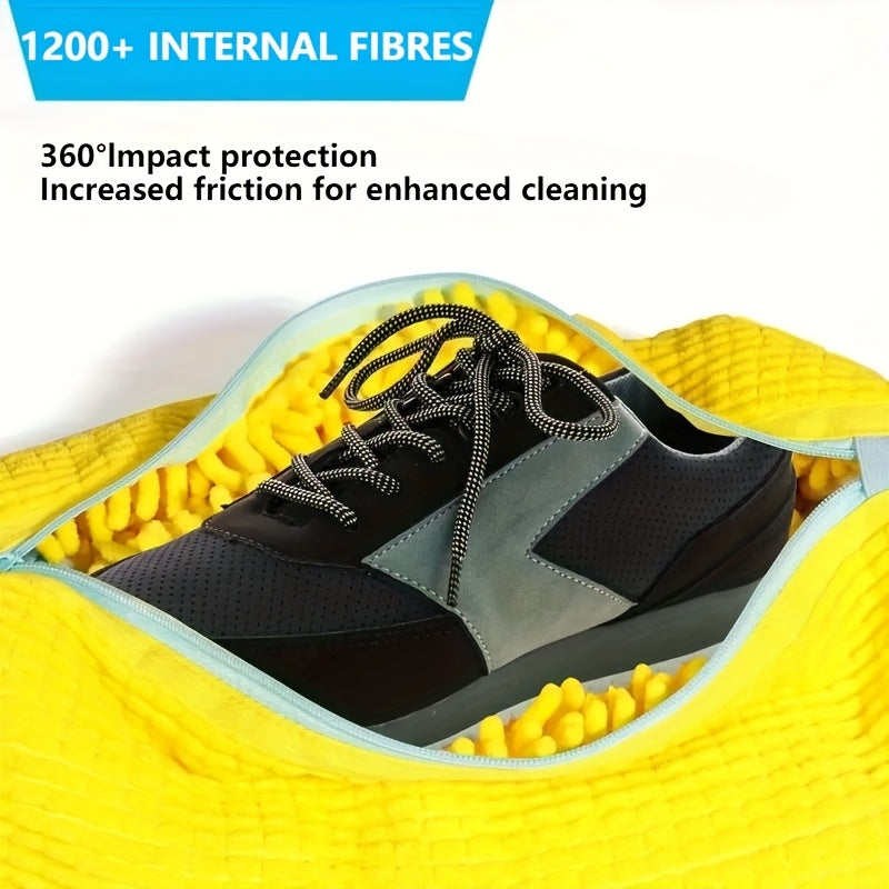 Chenille Shoe Washing Bag in Yellow with Soft Interior, Nylon Zipper and Elastic End Cover for Machine-Washable Sneakers and Household Footwear Laundry